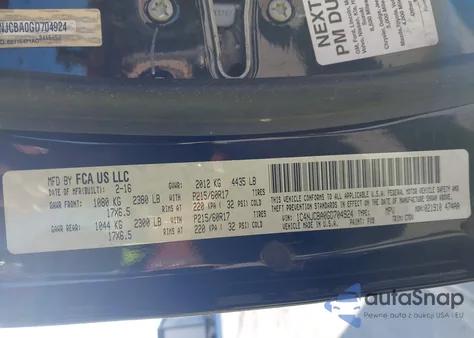 2016 Jeep Compass Sport from USA, damaged, VIN 1C4NJCBA0GD704924